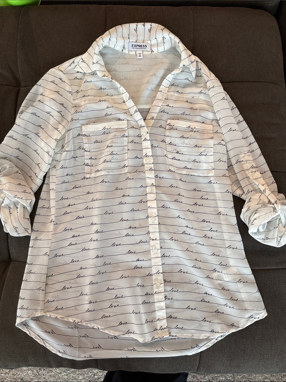 Express White Shirt with Navy Script Stripe